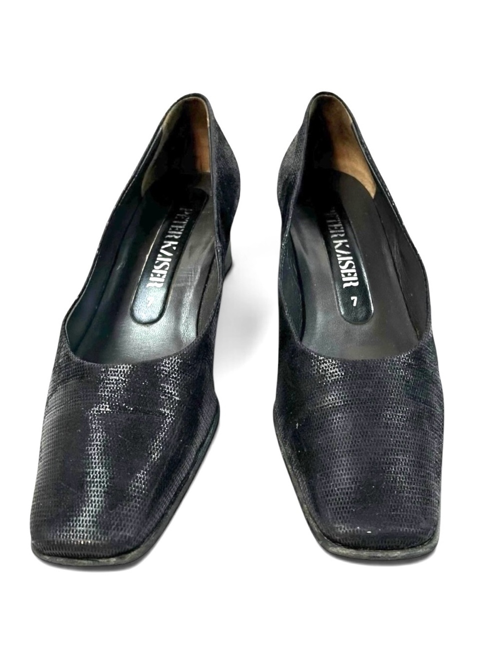 Peter Kaiser Block Heels Shoes Black Square Toe US 7 Germany 4.5 Textured